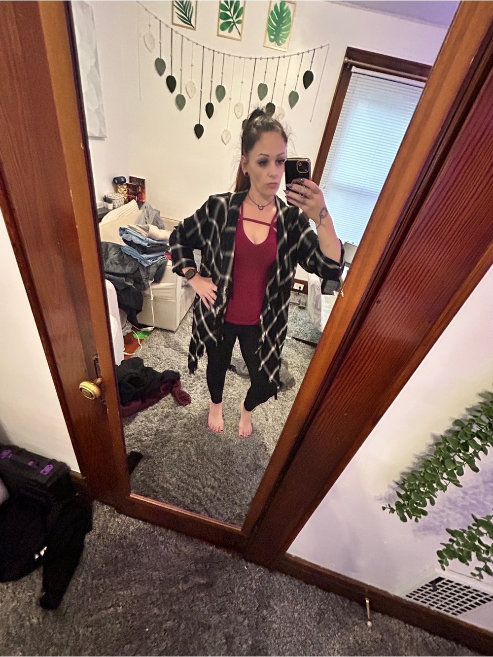 Maurices Black & White Plaid Open Cardigan